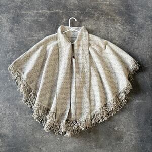 Confecciones Artilana Wool Button Front Cape Womens Tan Woven Poncho